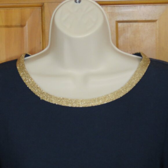 Chico's Navy T-Shirt Gold Neckline Long Sleeve Size 0 - Picture 2 of 6